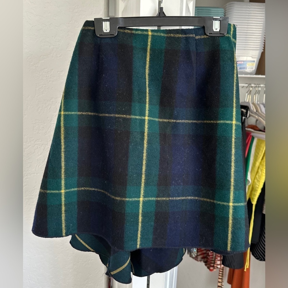 Vintage 90s Donna Karan Lambswool Plaid Wrap Around Asymmetrical Skirt- SALE - Picture 4 of 9